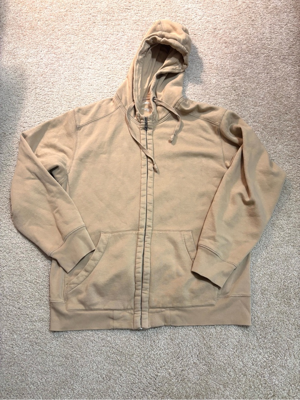 Eddie Bauer-Beige-Solid-Fleece-Full Zip Hooded Hoodie w/ Pockets-Size M
